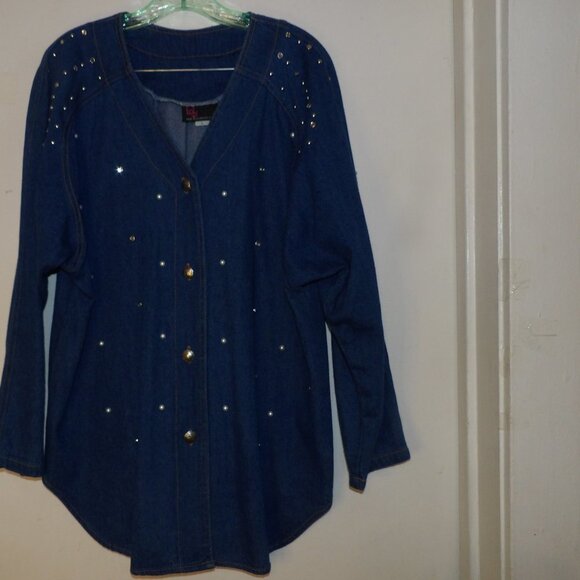 Vintage Tops - Vintage Pinky West Pearl & Studs Embellished Denim Shirt Sz L
